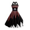 Fashion off-Neck Silm Halter Lace-up Back Elastic High Waist Halloween Pumpkin Bat Print Dress Female