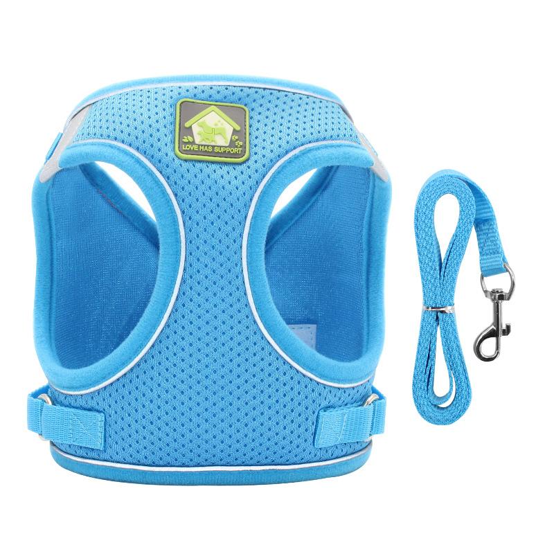 

Кошачья шлейка с поводком, светоотражающий нагрудный ремень для щенков, сетка для домашних животных, дышащая нагрудная сетка, поводок для кошек и котят XS синий