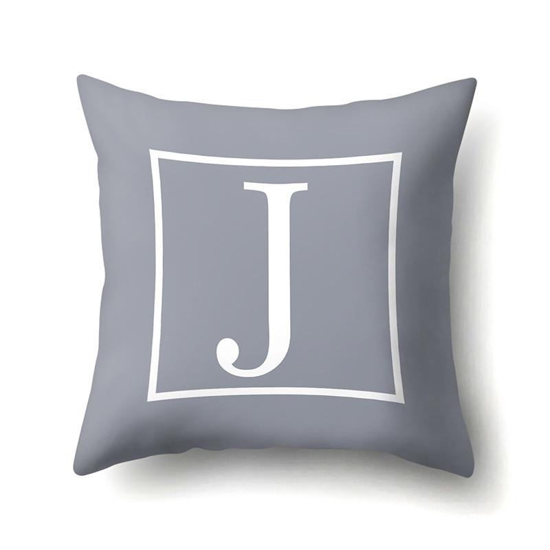 Polyester Pillow Case Gray Base Literary Home Car Decoration 26 English Letter Cushion Car Cushion Cover