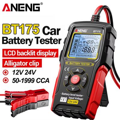New BT175 12V 24V Car Battery Tester Digital Alternator Automotive Analyzer Display Screen with Insulated Alligator Clip Tools & Digital Display