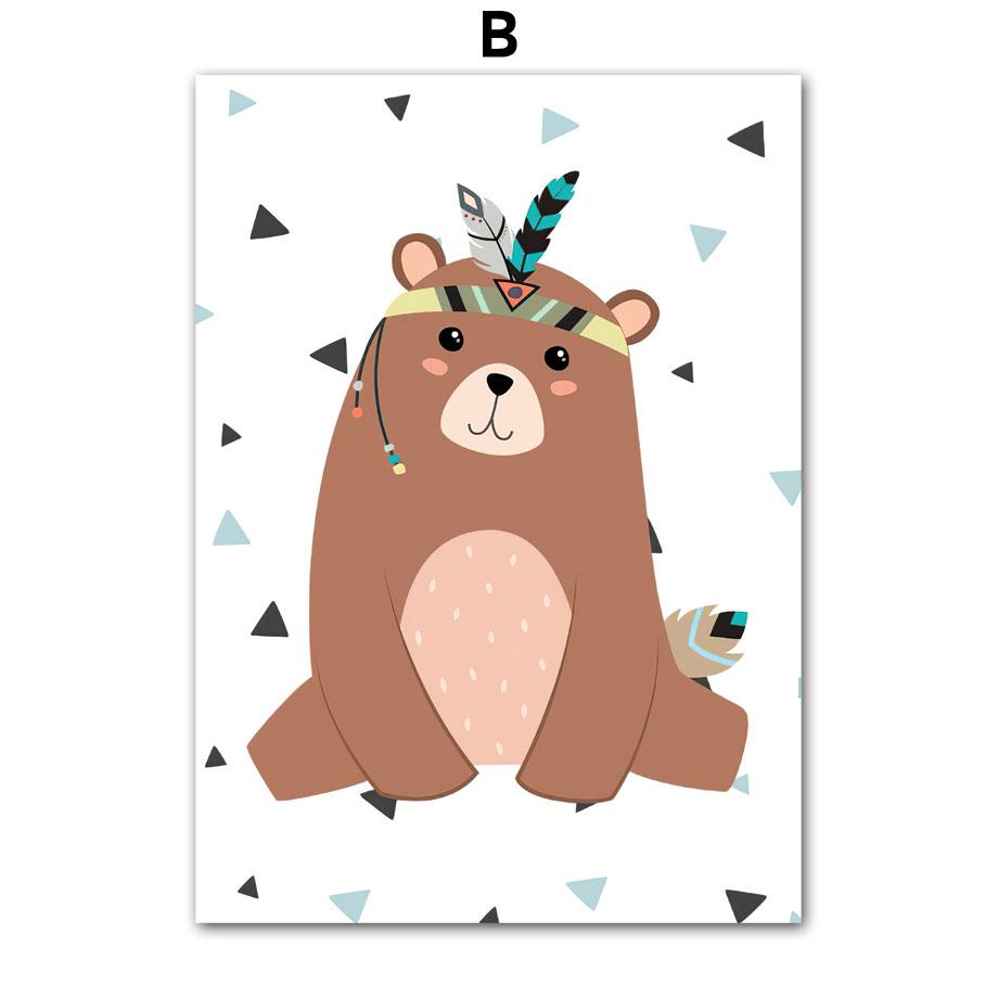 kawaii Bear Deer Owl Fox Monkey Feather Nursery Animal Posters And Prints Wall Art Canvas Painting Pictures Baby Kids Room Decor