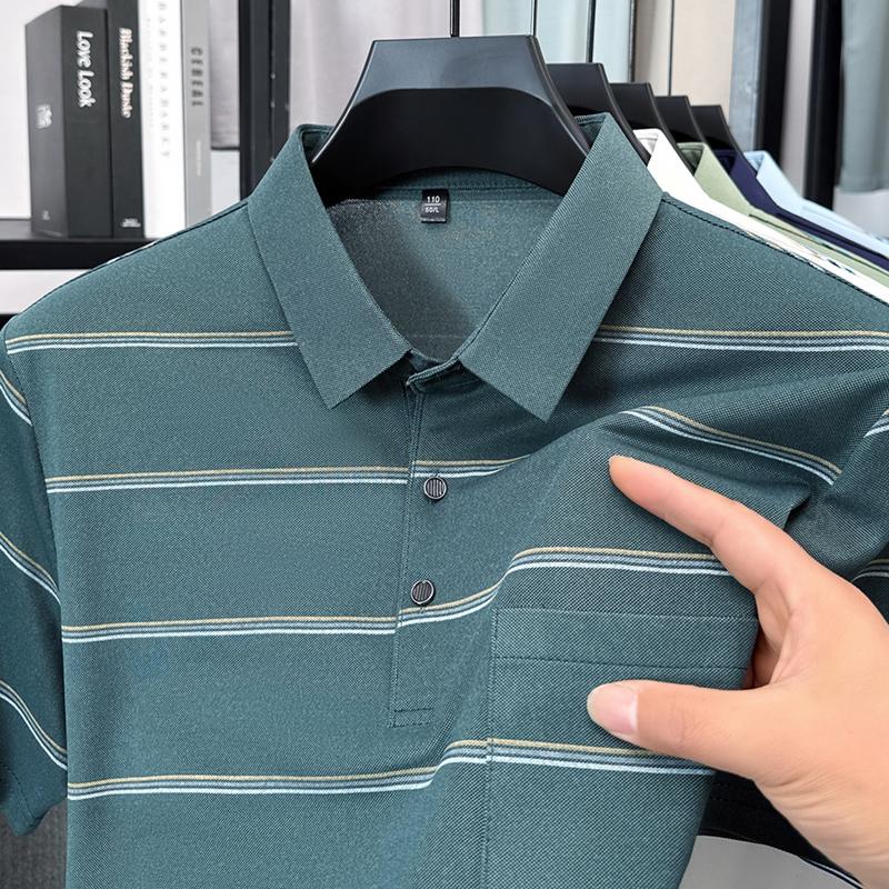 Originalqualität Herren Poloshirt Gestreifter Druck Kurzarm Sommer Mode Revers T-Shirt Business Klassisch Lässig Trend Herrenbekleidung