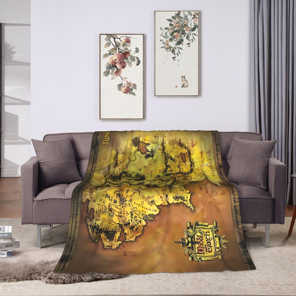 L-Lords Of The R-Rings Map Tolkien Books Literature Middle Earth Flannel Blankets Soft Warm Throw Blanket for Couch Sofa Bed