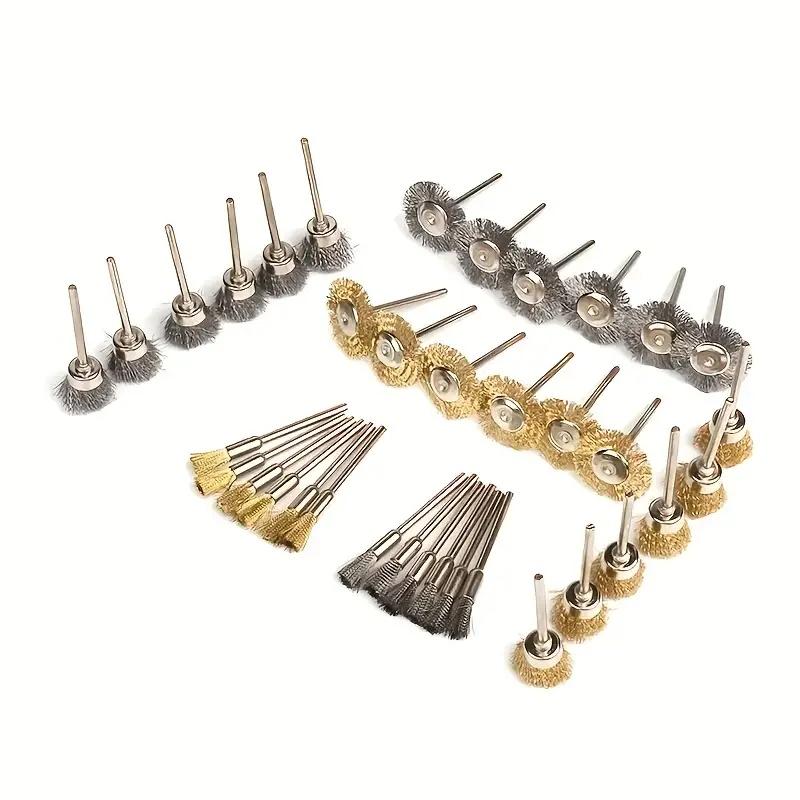 36 Piece Copper Wire Brush Set - Rust Removal Steel Wheel Rod, T-Polished Brush with Handle