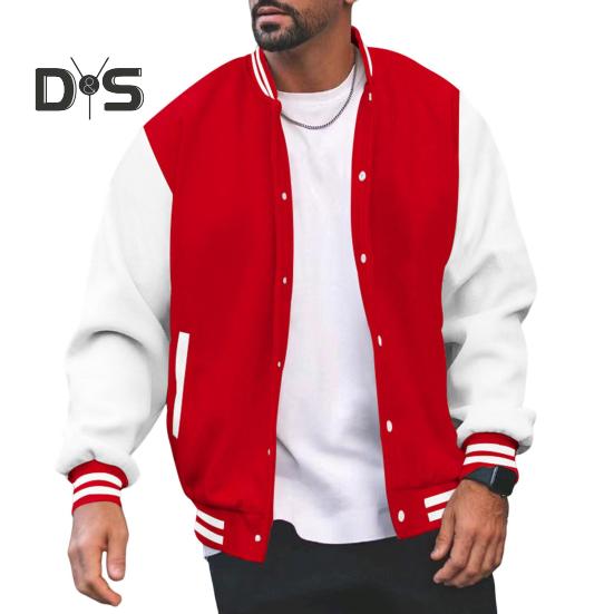 

Мужская бейсбольная куртка с воротником-стойкой и длинным рукавом в полоску в стиле пэчворк, цветная куртка с застежкой на пуговицы, пальто с двумя боковыми карманами XXXL красный