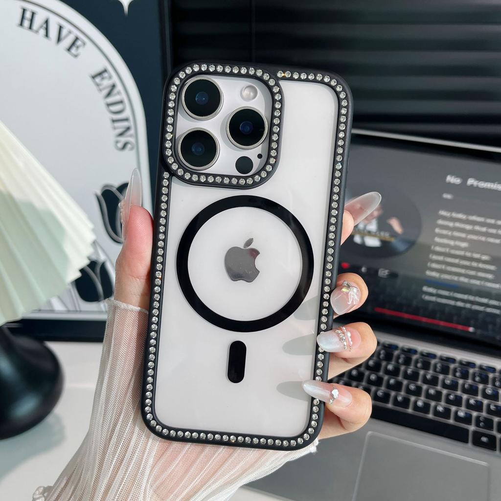 Apple 16 ProMax Flash Drill Mobile Phone Case Suitable for IPhone 15 Transparent Rhinestone 17 Magnetic PC Hard Case Protection Case