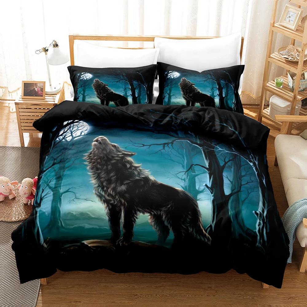 Wolf Duvet Cover Safari Animals Wolf Family Pattern Printed Cover Woodland Forest For Bedroom Decorations For Kid Women Men Gift