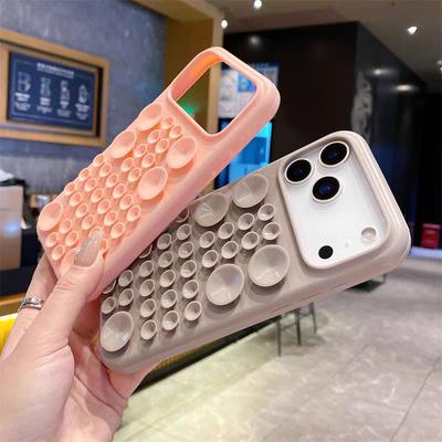 INS Cute Creative Suction Cup Silicone Soft Case For iPhone 17 Air 16 15 14 13 Pro Max Selfie Gadget Holder Sucker Phone Cover