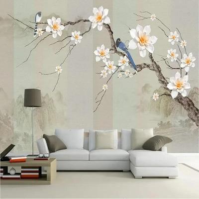 Papier peint personnalisé de style chinois 3D simple paysage fleurs oiseaux fond de luxe léger peintures murales salon papier peint Art