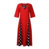 Women's Casual Five Quarter Sleeve Polka Dot Patchwork Dress Button Dress