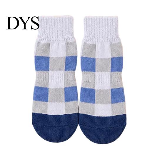 Non-slip Cotton Paw Grips 4Pcs Plaid Dog Socks, Anti-Slip Pet Covers with Adjustable Socks to Prevent Scratching Straps, Breathable Ribbed Protectors