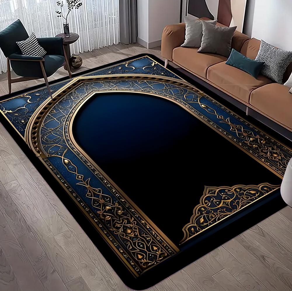 Arabian Palace 3D Carpet Mat Rug Blue Gold Geometric Pattern Floor Decor for Living Room Home Decoration Carpets for Living Room
