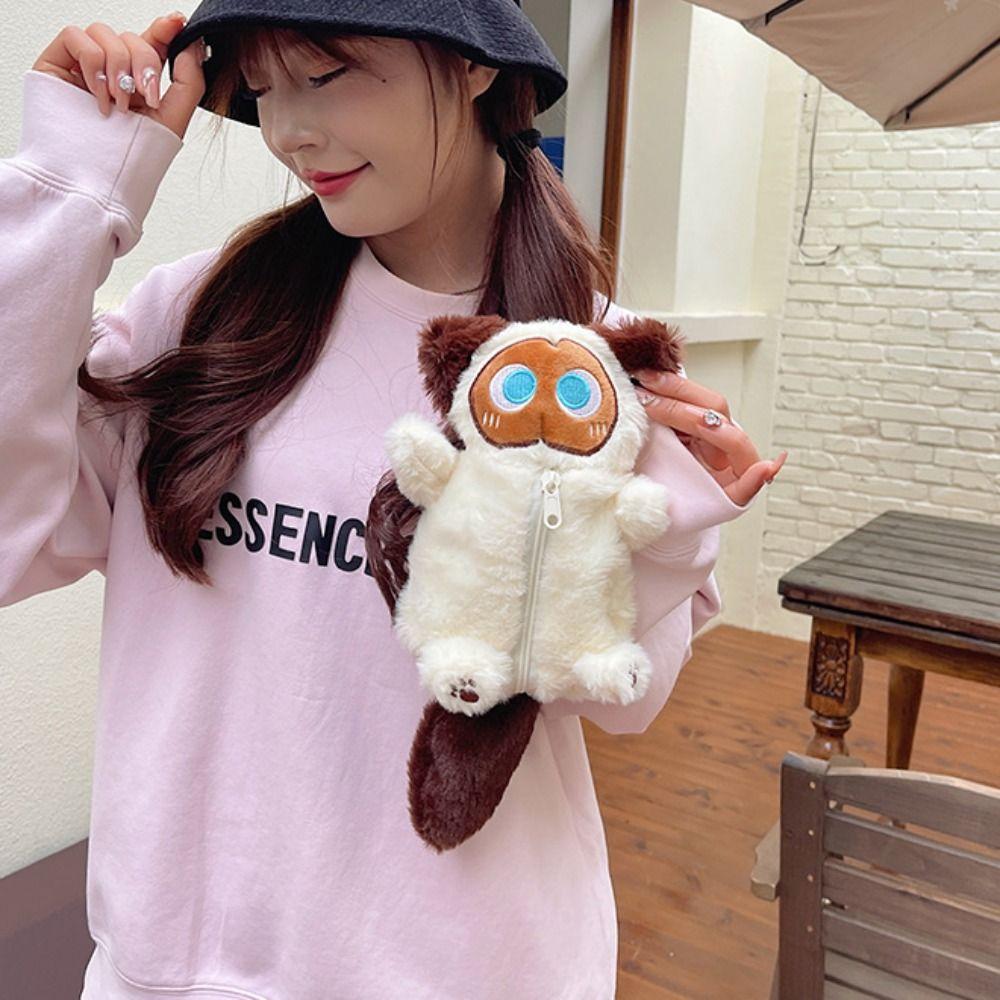 Large Capacity Stationery Bag Siamese Cat Cat Pencil Bag Novelty Plush Pencil Case  Pencil Box