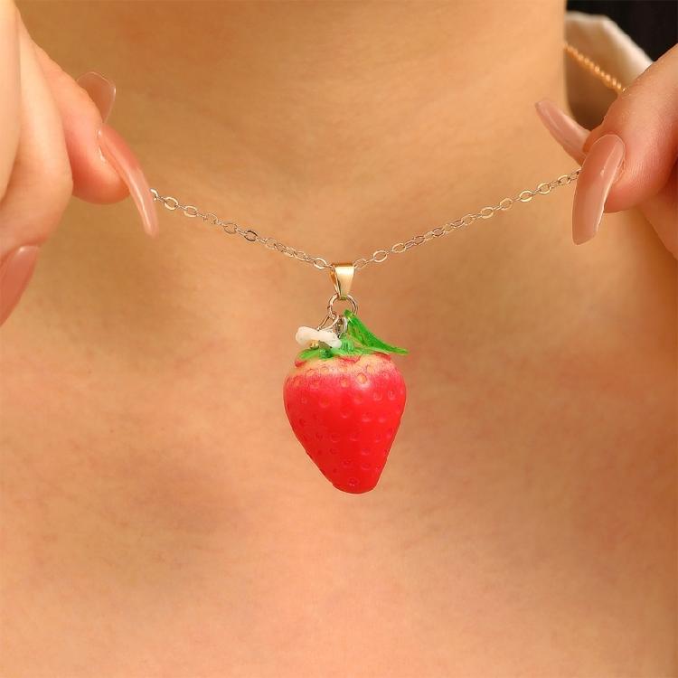 Stylish Strawberry/Peach Pendant Necklace Chain Necklace Handmade Fruit Pendant Necklace Perfect for Party Everyday Wear