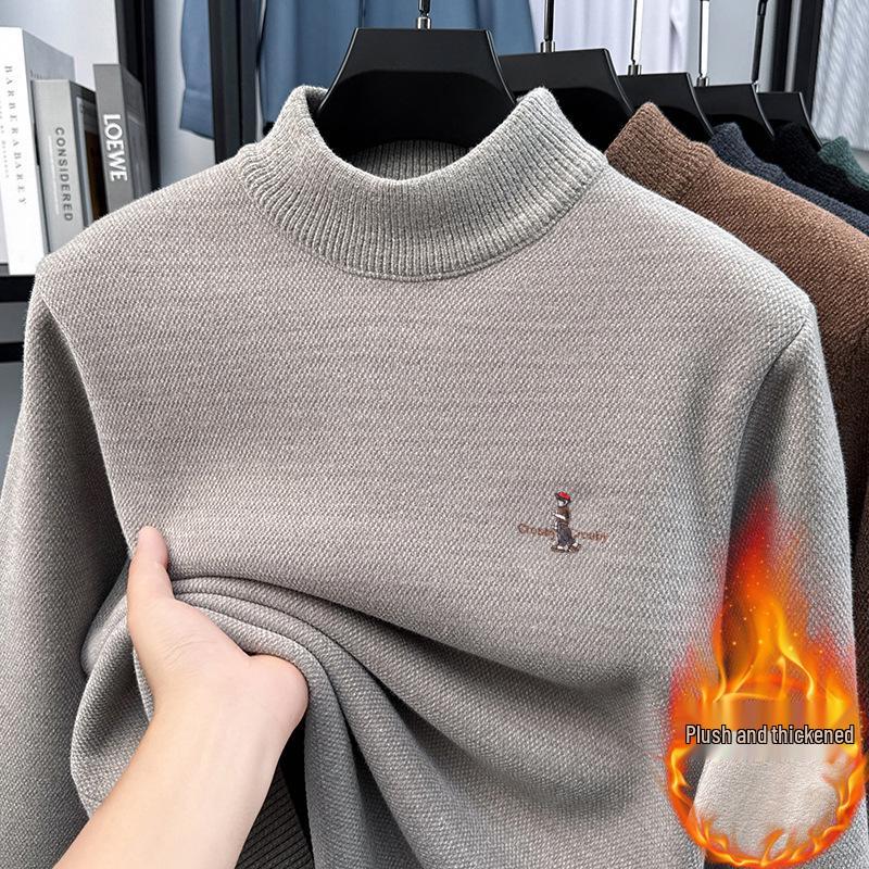 Men s Anti-Pilling Embroidered Chinchilla Velvet Knit Sweater - Thickened, Warm, Lightweight Autumn/Winter Sweater L (recommended 115-130 pounds)