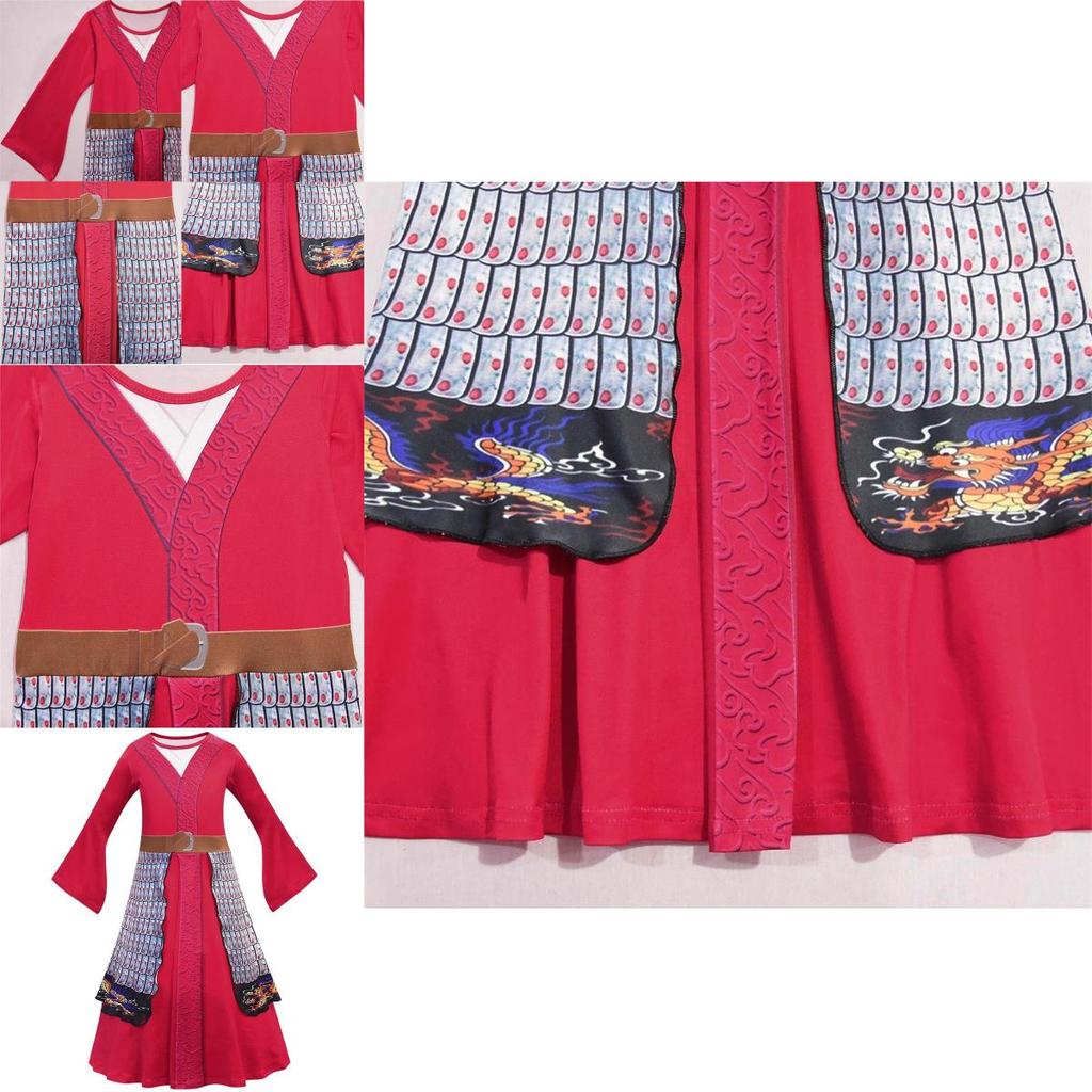 Atemberaubendes Hua Mulan Rotes Prinzessinnen-Kostüm für Kinder Halloween-Party-Outfit