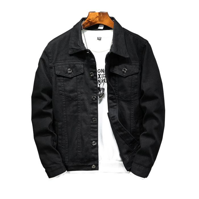 

Trendy Men s Pure Black Denim Jacket - Autumn/Winter Versatile Casual Wear L чёрный