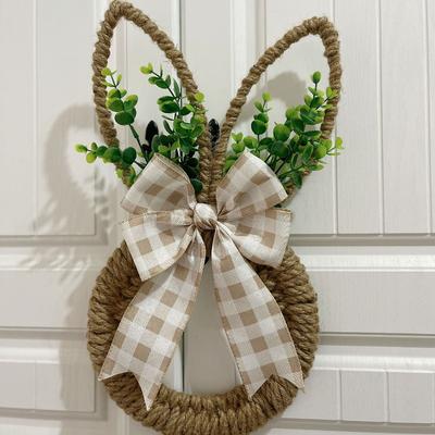 1pcs Easter Rabbit Wreath Festival Door Hanger Rustic Wreath Home Wall Decoration Bunny Wreath for Holiday Household Decor