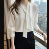 White Shirt Women's Spring and Summer Design Sense Niche Blouse Professional Casual Long-sleeved Temperament Chiffon Shirt