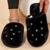 Fashion Fashion Heart Crystal Detor Fur Slippers Women Indoor Slip On Warm Plush Slippers Woman Winter Non Slip Light Cotton Slides Lady