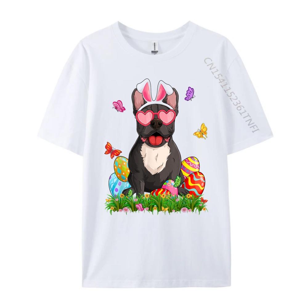 Cute French Bulldog Dog Bunny Ears Easter Eggs Easter Day Graphic T Shirts 100 Cotton Anime T Shirts Mardi Gras