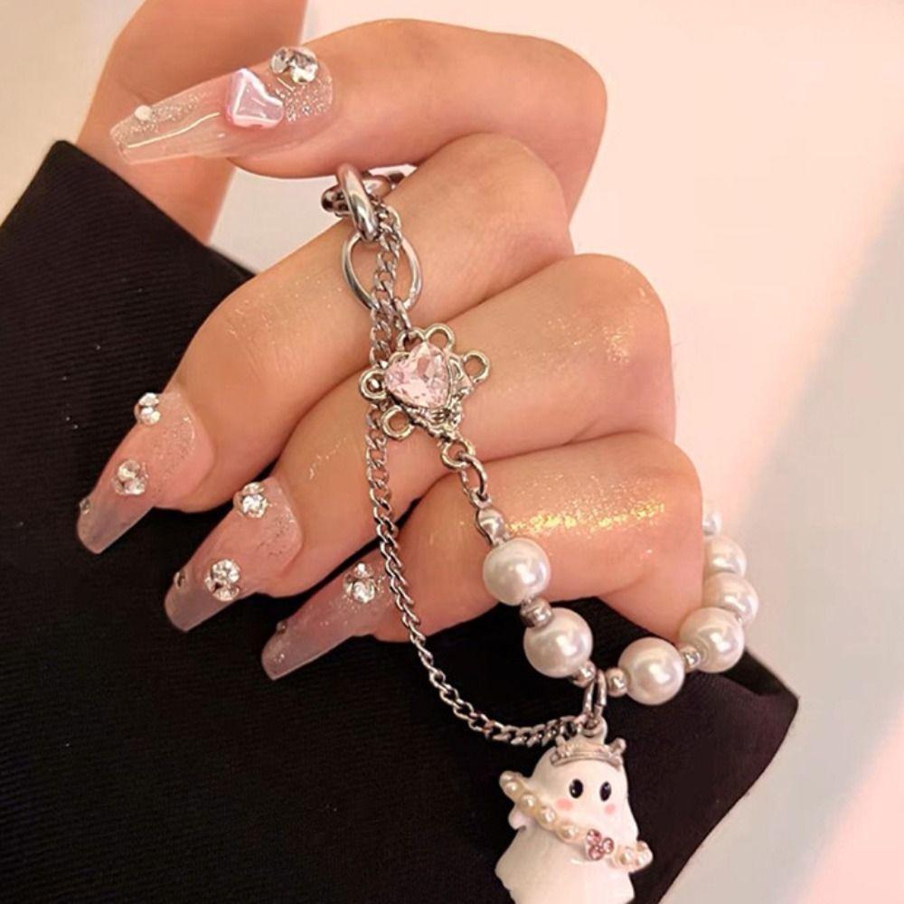 2PCS Pearl Beaded Halloween Couple Bracelets Funny Ghost Pendant Bracelet  Friends