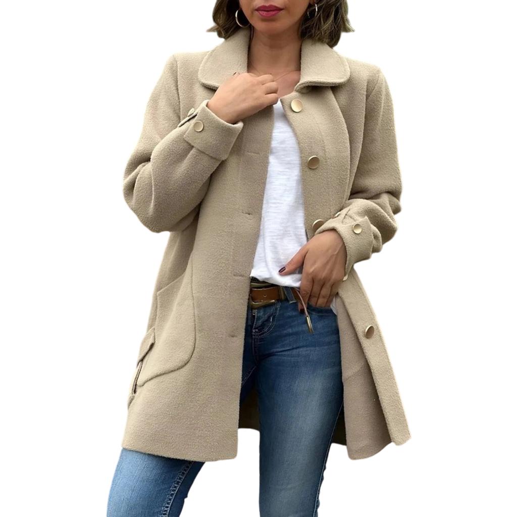 Women's Casual Collar Wool Coat with for Winter