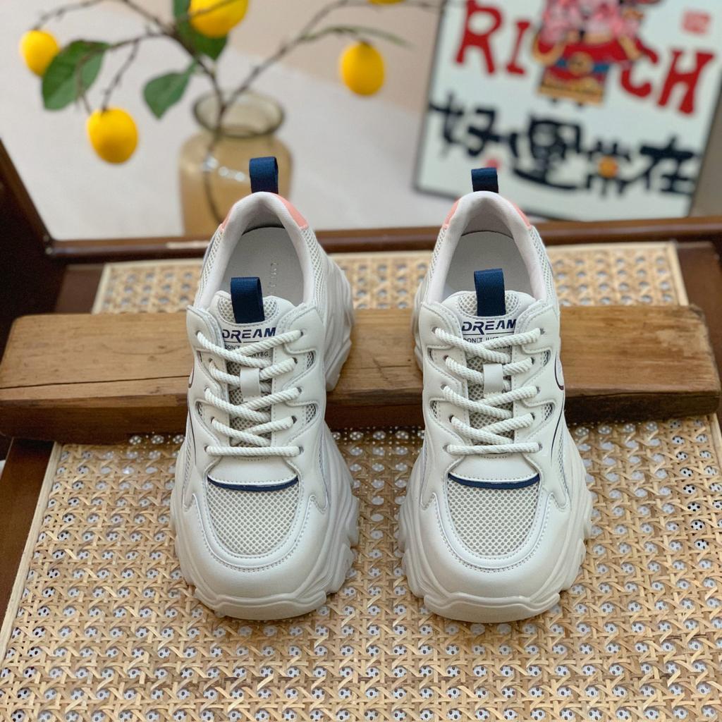 Leather Women's Spring and Autumn New Small Man Thick-soled Heightened Fried Street Sports Shoes Breathable Casual Net Shoes