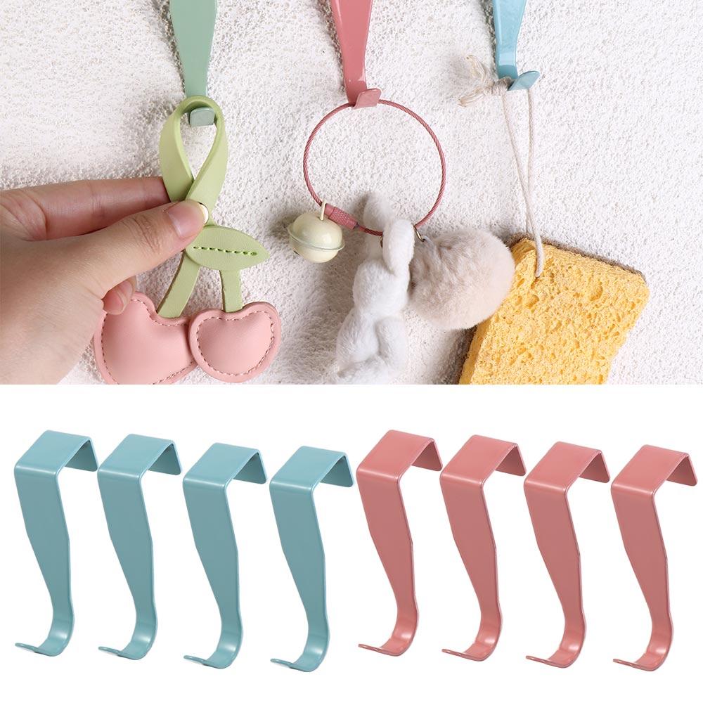 4pcs Punch Free Door Back Hook Carbon Steel Cabinet Storage Rack Creative Closet Hook  Office Table