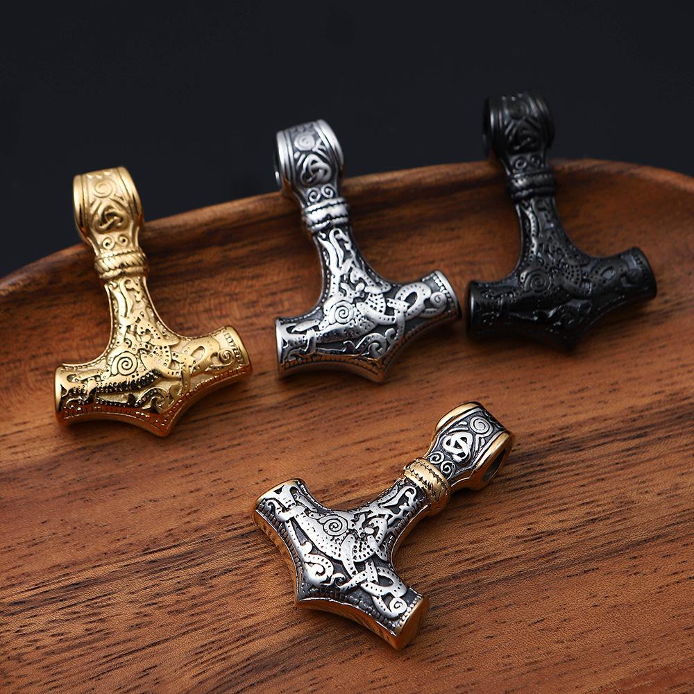Populært rustfritt stål Viking Thor 'S Hammer Anheng Gull Stål Svart Thor 'S Hammer Halskjede Tilbehør 
