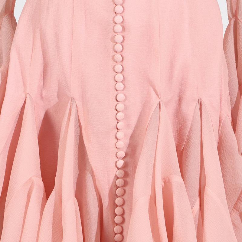 2025 Summer Women's Ruffle Design Waist-Slimming Flared Sleeve Dress