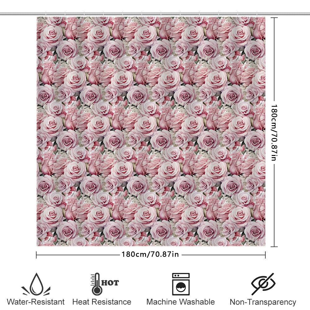 Delicate Pink Rose Printed Shower Curtain Bathroom Decor Waterproof Home Decor (180X240Cm)