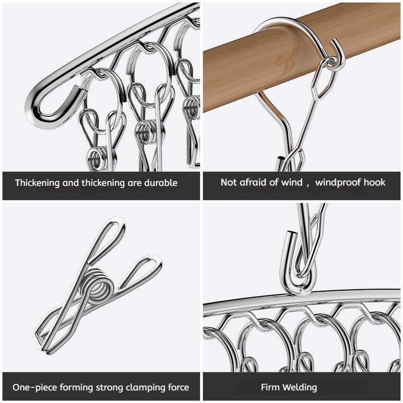 20Pegs Stainless Steel Clothes Drying Hanger Windproof Clothing Rack Clips Sock Laundry Airer Hanger Underwear Socks Holder