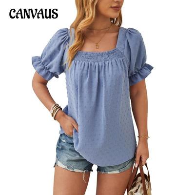 Summer Women's T-shirt Short Sleeve Top Square Neck Range Shirt