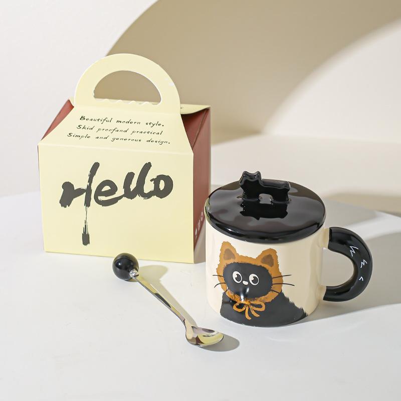 Cute Cat Cup Office Mug with Lid Water Cup Ceramic Couple Gift Souvenir Gift Box Birthday Creativity