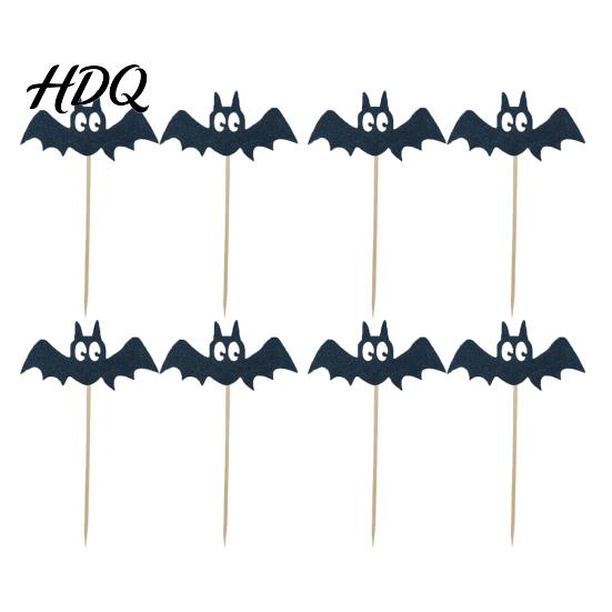 Safe Food-grade Cake Topper 8 Pcs Halloween Bat Cupcake Toppers Black Odor-free