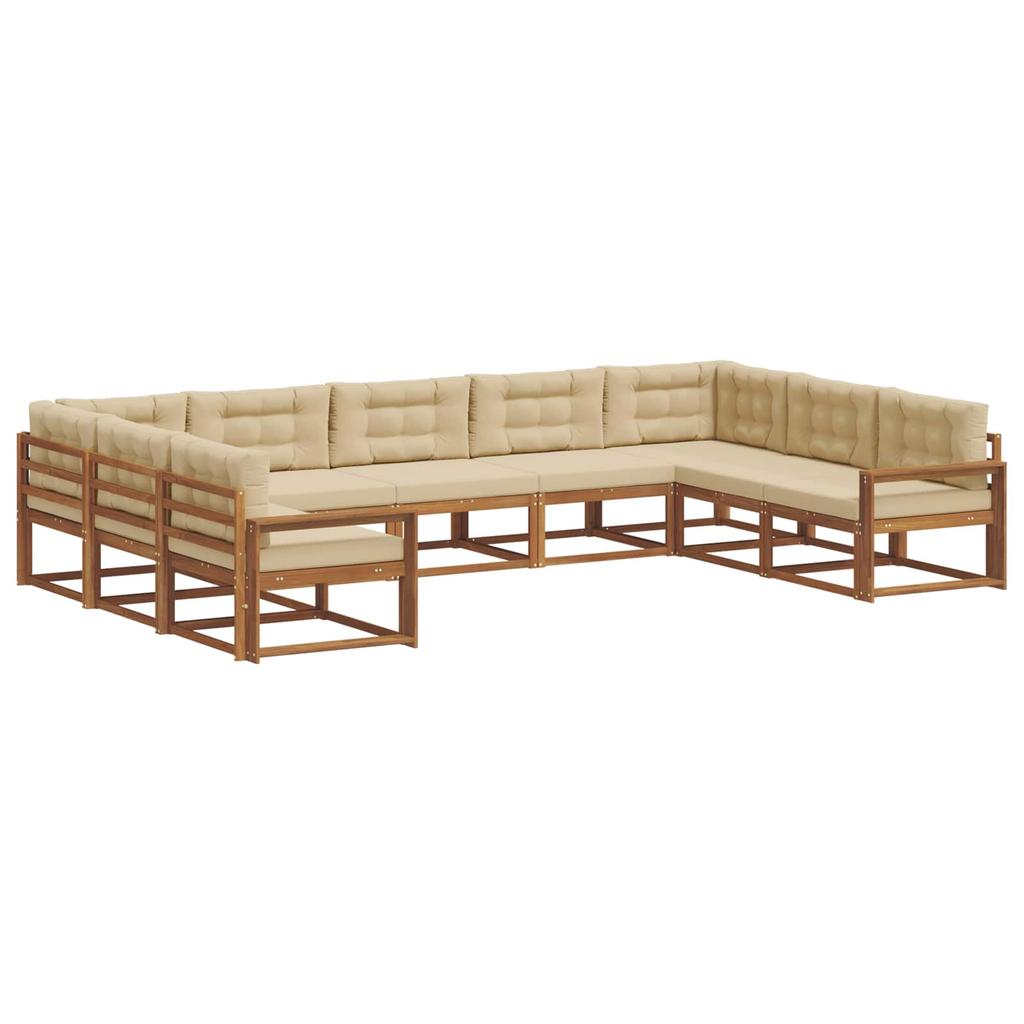 Outdoor Sectional Sofa Set with Cushions 9 pcs Natural and Beige