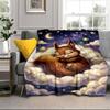 Squirrel Dreams Under Moonlight Blanket Flannel Blanket for Bed, Sofa, Camping, Hiking, Picnic Essentials, Gift for Family Fan Gifts
