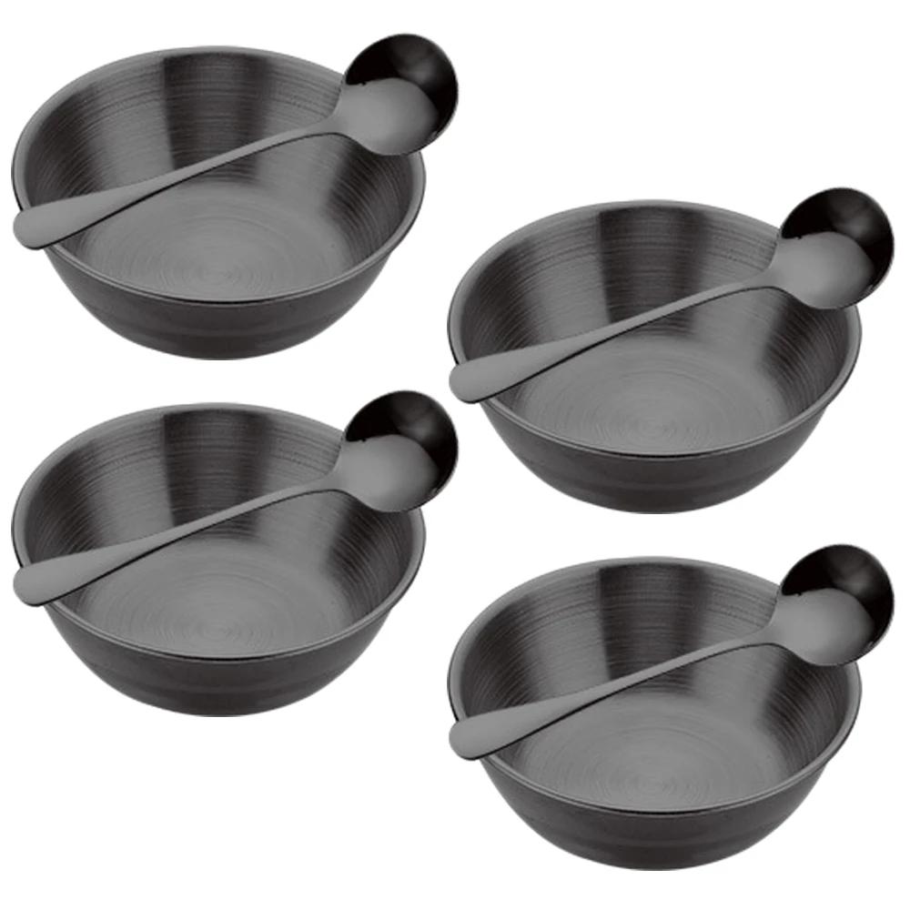 4Pcs Stainless Steel Sauce Dishes and 4Pcs Spoon for Appetizer Seasoning Serving Dishes Sets Tray Spice Plates Kitchen Tableware