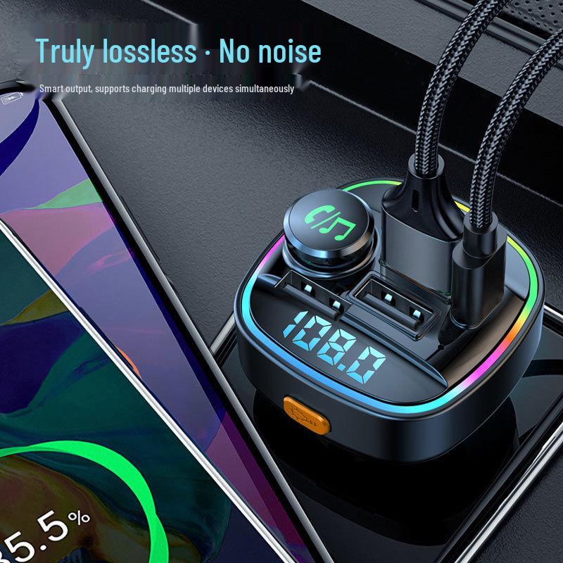 Bluetooth Car MP3 Player with Lossless Sound, Fast Charging, FM Transmitter, and HD Dual Display.