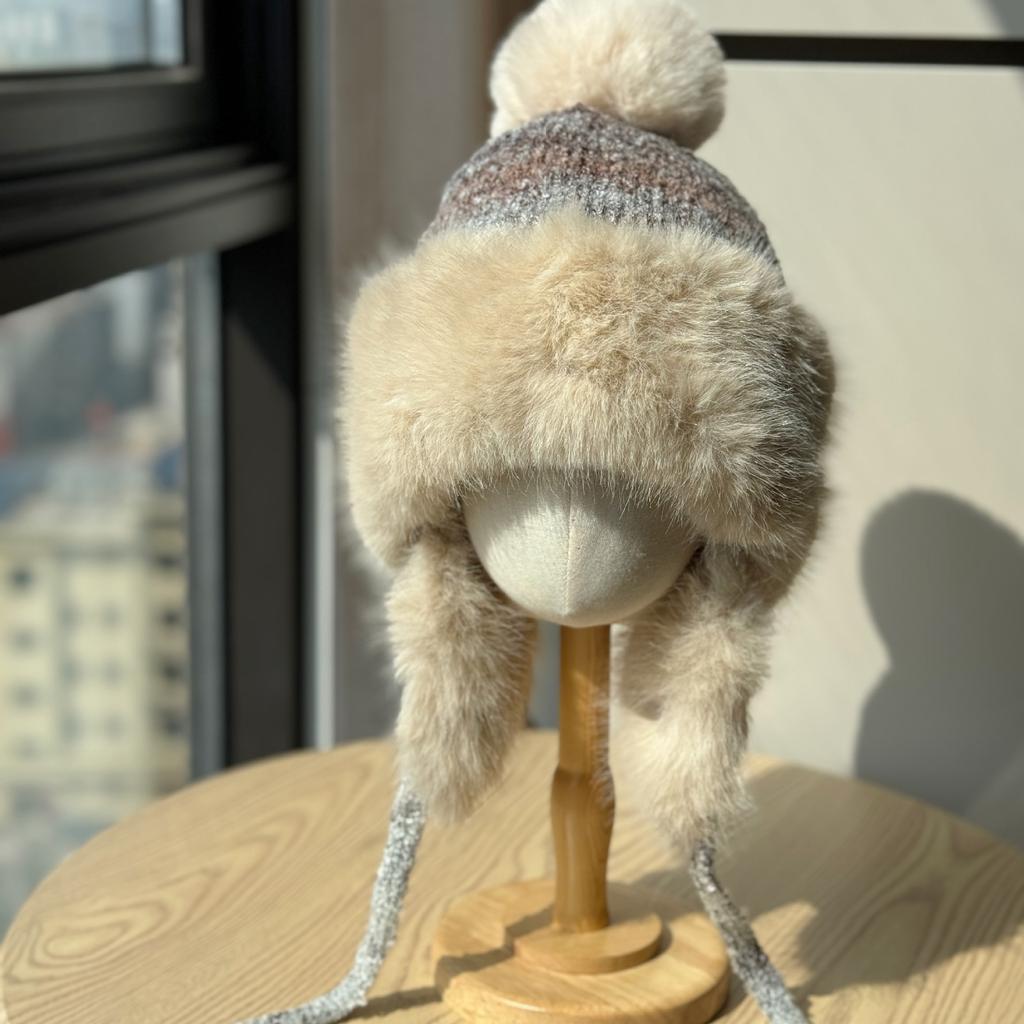 Lei Feng Hat Women's Thickened Warm and Coldproof Ear Protection Hat Autumn and Winter Outdoor Cycling Hat Gradient Color Plush Knitted Hat