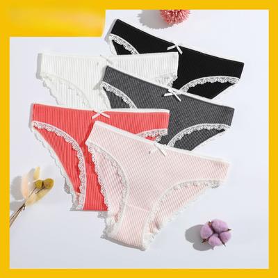 Braguitas de encaje de algodón de color liso de cintura baja para mujer, nuevo estilo primavera y verano