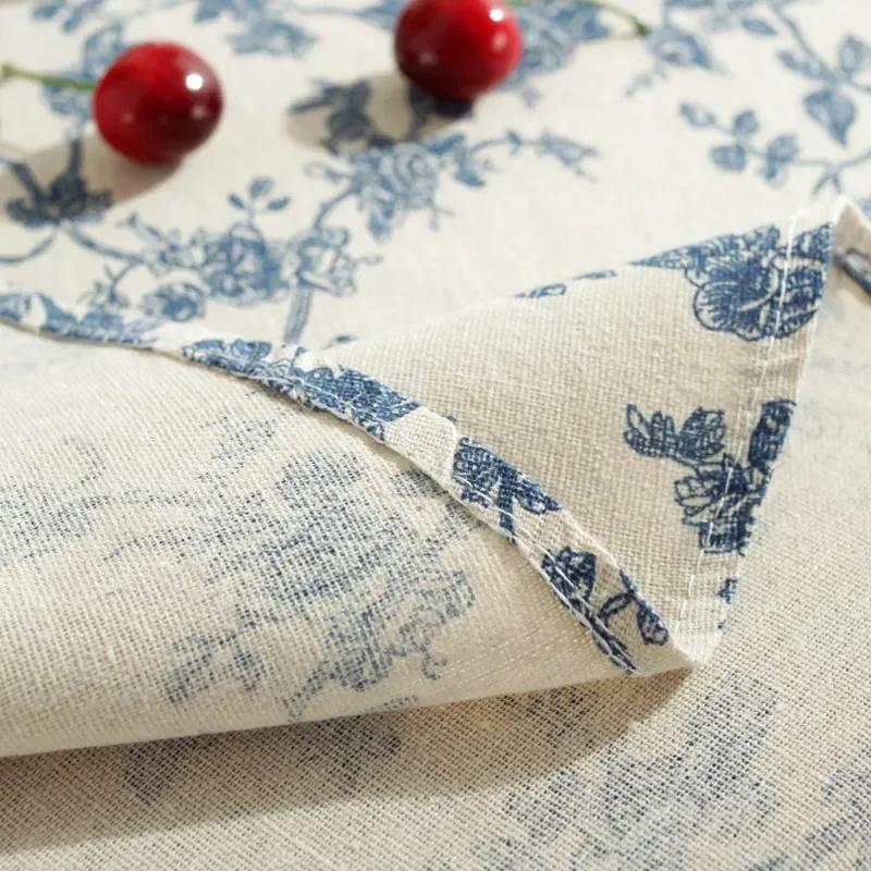 Floral Linen Cotton Tablecloth Pastoral Floral Rustic Washable Round Table Cover For Farmhouse Decor,Picnic,Tabletop Decor