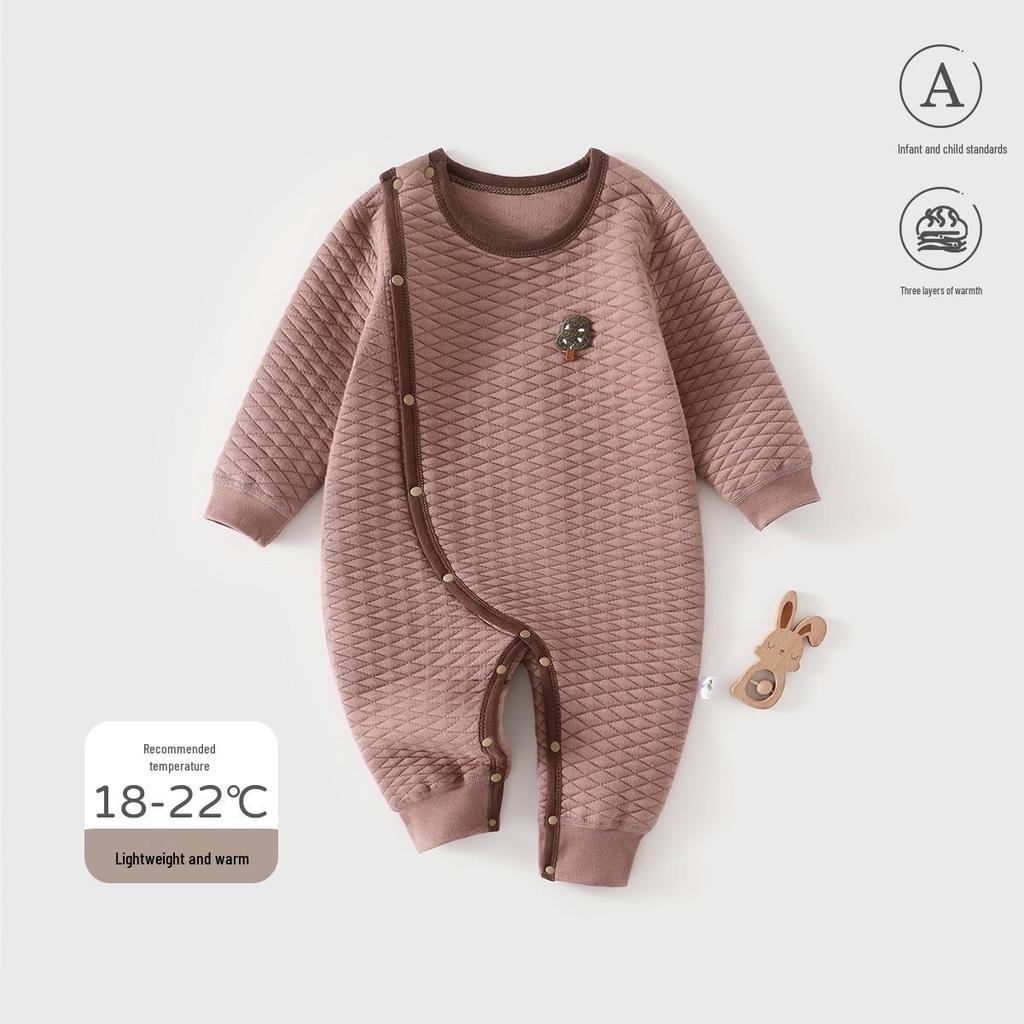 Class A Long-Sleeved Baby Romper for Spring and Autumn - Warm Oblique Placket Infant Jumpsuit