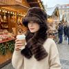 Windproof Winter Hat Scarf Set Thick Fur Snood Scarf Fashion Faux Fur Hat Scarf Set  Skiing Holiday