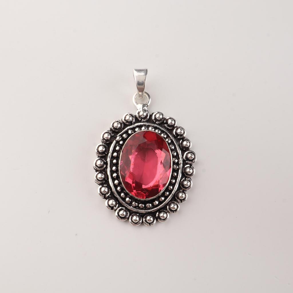 Pink Tourmaline Gemstone 925 Sterling Silver Handmade Elegant Pearl Pendant 1.6" For New Year VPP-3-1