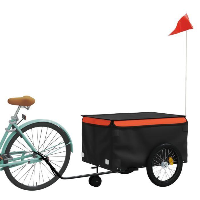 VidaXL Bicycle Trailer, Transport Cart with Hitch Bar, Bicycle Trailer with Flag for Luggage, Black 94110