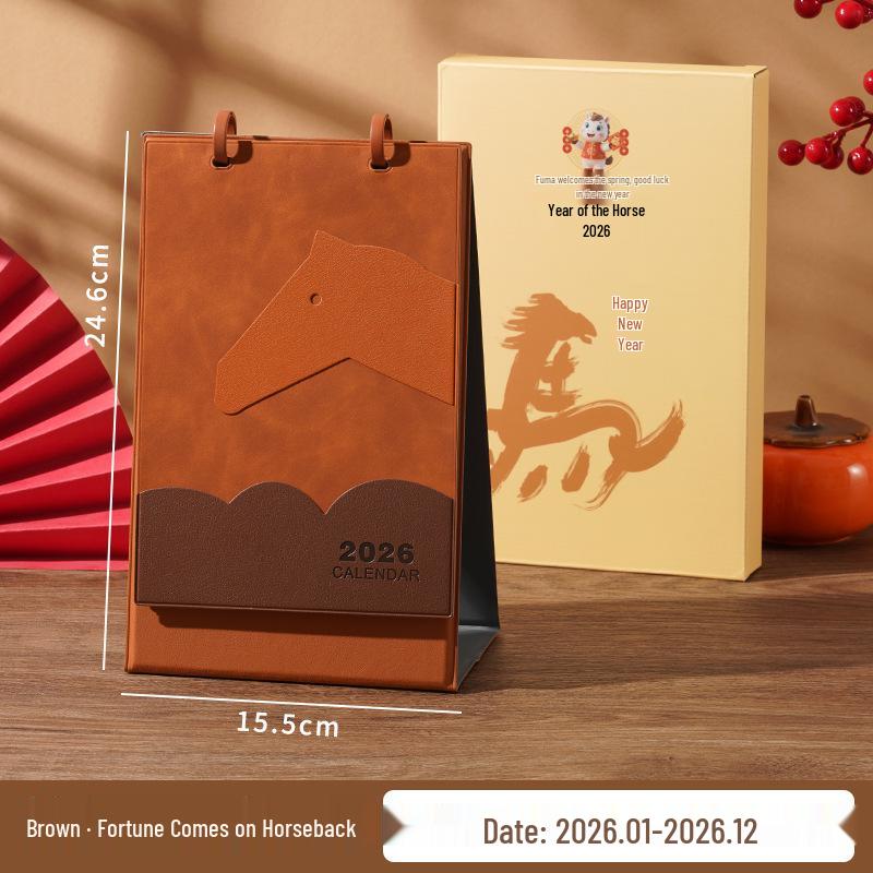 Xianci Year of the Horse 2026 Leather Desk Calendar – Creative Business Diary and Desktop Ornament