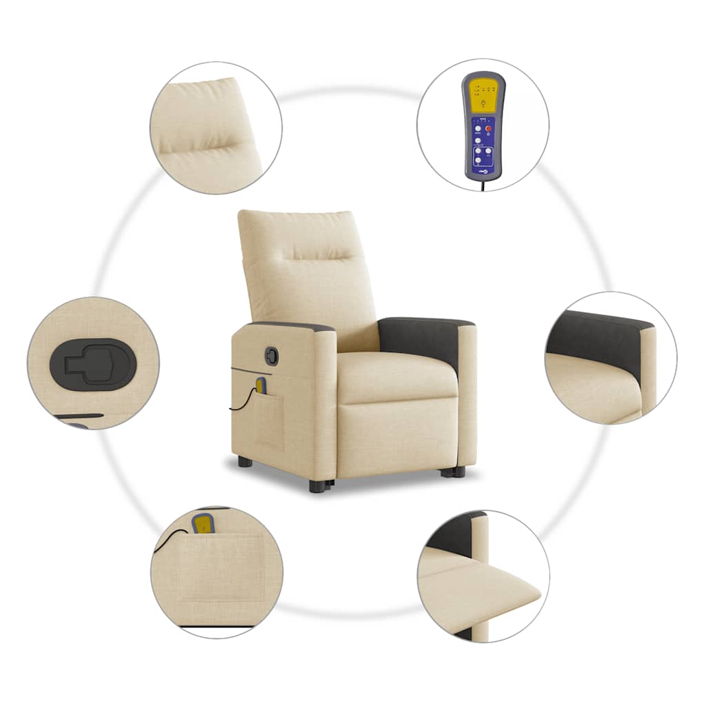 Massage Recliner with Rising Function Cream Fabric