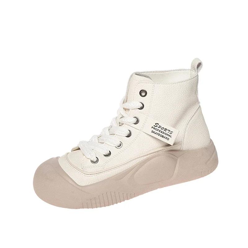 

Модная весна-осень, новая женская спортивная обувь, модные полусапожки в стиле ретро с круглым носком, на шнуровке, удобные кроссовки на толстой подошве Botas De Mujer 35 бежевый